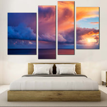 Load image into Gallery viewer, Italy Sea Canvas Wall Art Blue Cape Capo Zafferano Ocean Canvas Print Mediterranean Sea Sunrise Canvas Set Yellow Island Sicilia Sunset  4 Piece Canvas 

