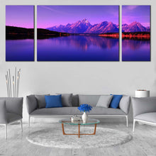 Load image into Gallery viewer, Jackson Lake Canvas Wall Art Wyoming Teton National Park Canvas Artwork Blue Purple Ocean Mountains  3 Piece Canvas Print For Living Room
