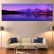 Load image into Gallery viewer, Jackson  Lake  Canvas  Wall  Art  Wyoming  Teton  National  Park  Canvas  Artwork  Blue  Purple  Ocean  Mountains  Living  Room  Panoramic  Canvas  Print For Living Room
