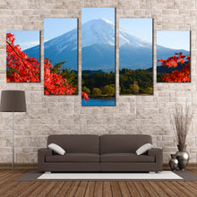 Load image into Gallery viewer, Japan Lake Canvas Wall Art, Mt.Fuji Autumn Canvas Print, Blue Lake Kawaguchiko Canvas Set, Red Maple Trees Leaves 5 Piece Multi Canvas For Living Room
