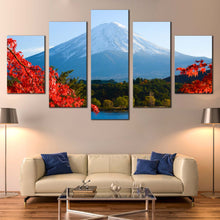 Load image into Gallery viewer, Japan  Mountain  Canvas  Print  Blue  Lake  Kawaguchiko  Canvas  Wall  Art  Red  Maple  Trees  Leaves  Canvas  Set  Mt In Living room
