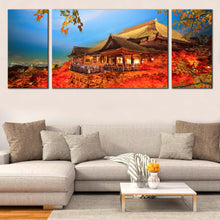 Load image into Gallery viewer, Japan  Temple  Canvas  Wall  Art  Beautiful  Red  Kiyomizu  Dera    3  Piece  Canvas  Print  Kyoto  Blue  Sky  Maple  Tree  Multiple  Canvas For Living Room
