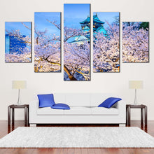 Load image into Gallery viewer, Japanese  Castle  Canvas  Print  Japan  Purple  Blossom  Trees  Multi  Canvas  Blue  Osaka  Castle    5  Piece  Canvas  Wall  Art For Living Room
