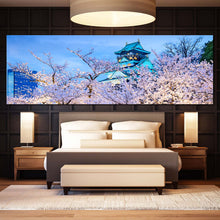 Load image into Gallery viewer, Japanese  Castle  Canvas  Print  Japan  Purple  Blossom  Trees  Wide  Canvas  Blue  Osaka  Castle  Bedroom  1  Piece  Canvas  Wall  Art For Bedroom
