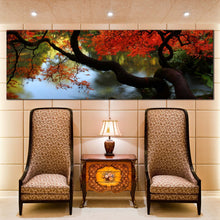 Load image into Gallery viewer, Japanese  Maple  Canvas  Wall  Art  Red  Maple  Garden  Living  Room  1  Piece  Canvas  Green  Trees  River  Reflection  Wide  Canvas  Beautiful  Kubota  Garden  Canvas  Print In Living Room
