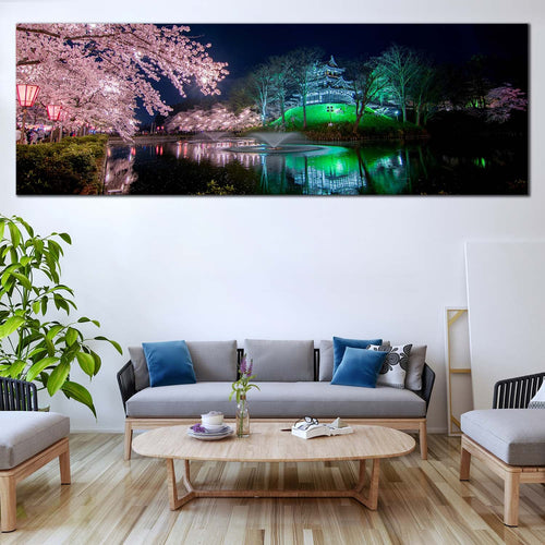 Joetus  City  Canvas  Print  Green  Takada  Park  River  Reflection  Living  Room  1  Piece  Canvas  Wall  Art  Takada  Castle  Pink  Sakura  Trees  Canvas  Artwork For Living Room