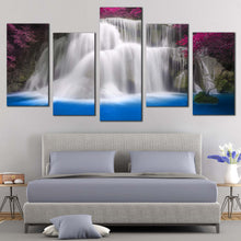 Load image into Gallery viewer, Kanchanaburi Thailand Canvas Wall Art Huay Mae Khamin Blue Water  5 Piece Canvas Print Purple Trees Waterfall Scenery Multi Panel Canvas
