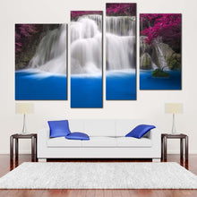 Load image into Gallery viewer, Kanchanaburi Thailand Canvas Wall Art Huay Mae Khamin Blue Water  4 Piece Canvas Print Purple Trees Waterfall Scenery Multi Panel Canvas
