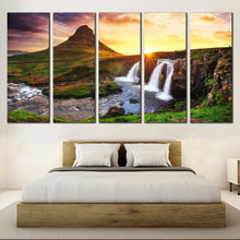 Load image into Gallery viewer, Kirkjufell Colourfull Landscape Multi Panel canvas print For Bedroom
