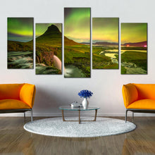 Load image into Gallery viewer, Kirkjufell Mountain Waterfall 5 Piece decor Iceland Northern Mountain Waterfall Multi Panel art print In Your Living Room
