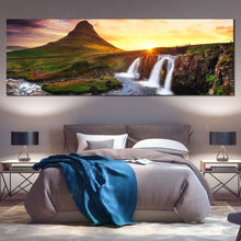 Load image into Gallery viewer, Kirkjufell  Mountain  Waterfall  Large  Wall  Art  Iceland  Mountain  Waterfall  Panoramic  canvas  print For Bedroom
