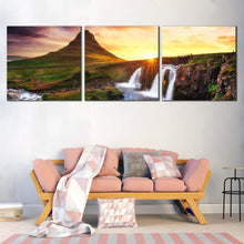 Load image into Gallery viewer, Kirkjufell  Mountain  Waterfall  Multi  Panel  Wall  Art  Iceland  Mountain  Waterfall  3  Piece  Wall  Decor In Living Room
