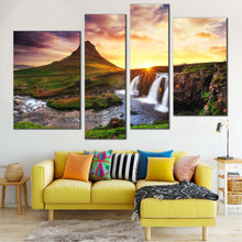 Load image into Gallery viewer, Kirkjufell Mountain Waterfall Multi Panel Wall Art Iceland Mountain Waterfall 4 Piece photography prints 
