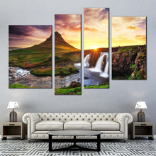 Load image into Gallery viewer, Kirkjufell Mountain Waterfall Multi Panel Wall Art Iceland Mountain Waterfall 4 Piece pictures 
