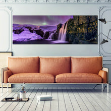 Load image into Gallery viewer, Kirkjufellsfoss  Waterfall  1  Piece  Wall  Art  Iceland  Waterfalls  Purple  Paronamic  Colorful  Artwork For Living Room
