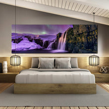 Load image into Gallery viewer, Kirkjufellsfoss  Waterfall  Large  wall  art  Iceland  Waterfalls  Purple  Paronamic  decor In Bedroom
