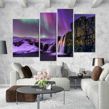 Load image into Gallery viewer, Kirkjufellsfoss Waterfall Multi Panel Wall Art Iceland Waterfalls Purple Snow 4 Piece Colorful pictures 
