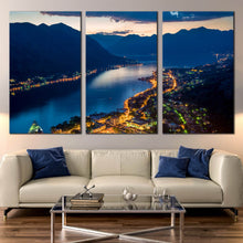 Load image into Gallery viewer, Kotor Old Town at Night Montenegro mountain 3 Piece Canvas Prints In Living Room
