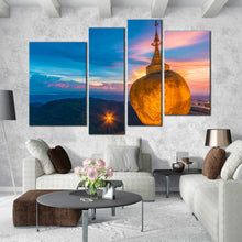 Load image into Gallery viewer, Kyaiktiyo Pagoda golden rock 4 piece canvas art print For Your Living Room
