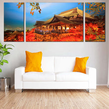 Load image into Gallery viewer, Kyoto  City  Canvas  Print  Orange  Kiyomizu  Dera  Japan  Temple    3  Piece  Canvas  Wall  Art  Red  Maple  Tree  Multi  Canvas In Living Room
