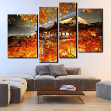 Load image into Gallery viewer, Kyoto Kiyomizu dera Temple Japan at night grey sky maple tree blossoms multi panel canvas prints 
