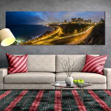 Load image into Gallery viewer, LIMA  PERU  Ocean  cityscape  at  night  skyline  panoramic  canvas  prints For Living Room
