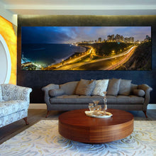 Load image into Gallery viewer, LIMA  PERU  Ocean  cityscape  night  lights  large  canvas In Living Room
