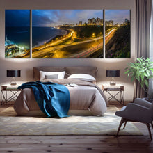 Load image into Gallery viewer, LIMA  PERU  ocean  city  at  night  3  panel  canvas  art For Bedroom
