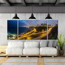 Load image into Gallery viewer, LIMA  PERU  ocean  city  at  night  3  piece  wall  art In Living Room
