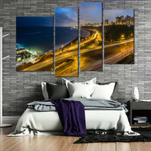 Load image into Gallery viewer, LIMA PERU ocean city at night 4 panel canvas art 
