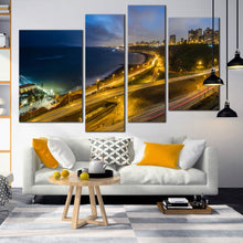 Load image into Gallery viewer, LIMA PERU ocean city at night 4 piece wall art In Living Room
