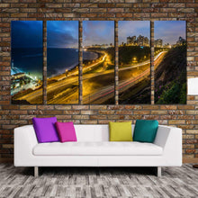 Load image into Gallery viewer, LIMA PERU ocean city at night 5 panel wall art For Living room
