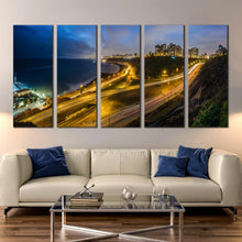 Load image into Gallery viewer, LIMA PERU ocean city at night 5 piece canvas print For Your Living room
