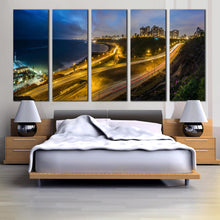 Load image into Gallery viewer, LIMA PERU ocean city at night multi panel canvas art In Bedroom
