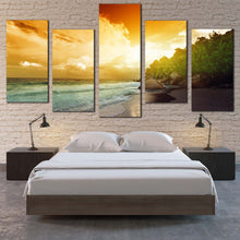 Load image into Gallery viewer, La Digue Canvas Wall Art Yellow Seychelles Beach  5 Piece Canvas Print Green Ocean Beach Island Canvas Set For Bedroom
