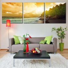 Load image into Gallery viewer, La  Digue  Canvas  Wall  Art  Yellow  Seychelles  Beach  Living  Room  3  Piece  Canvas  Print  Green  Ocean  Beach  Island  Triptych  Canvas  Set For Living Room
