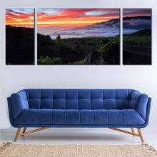 Load image into Gallery viewer, La  Palma  Canvas  Wall  Art  Spain  Landscape  at  Yellow  Sunset  Canvas  Print  Europe  Green  Mountains 3  Piece  Canvas In Living Room

