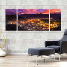 Load image into Gallery viewer, Ladakh City Canvas Wall Art India Mountains Yellow City Lights Multiple Canvas Blue Sky Cityscape 3 Piece Canvas Print In Living Room
