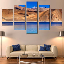 Load image into Gallery viewer, Ladakh  Mountains  Canvas  Wall  Art  Blue  Pangong  Tso  Lake  Multi  Canvas  India  Leh  Ladakh  Jammu  Landscape  Canvas  Print  Brown  Ocean  Mountains  Living  Room  5  Piece  Canvas For Living Room
