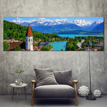 Load image into Gallery viewer, Lake Thun Canvas Wall Art Switzerland White Snow Covered Mountain 1 Piece Canvas Print In Living Room
