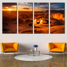 Load image into Gallery viewer, Lake Powell Canvas Wall Art Yellow Cloudy Desert Sunset Sky   4 Piece Canvas Canvas Print Brown Utah Desert Mountain For Living room
