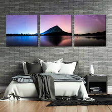 Load image into Gallery viewer, Landscape Mountain Canvas Wall Art Blue Landscape Night Galaxy 3 Piece Multi Canvas Artwork Thailand Purple Sky Sea Canvas Print In Bedroom
