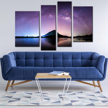 Load image into Gallery viewer, Landscape Mountain Canvas Wall Art Blue Landscape Night Galaxy 4 Piece Multi Canvas Artwork Thailand Purple Sky Sea Canvas Print
