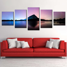 Load image into Gallery viewer, Landscape Mountain Canvas Wall Art Blue Landscape Night Galaxy 5 Piece Multi Canvas Artwork Thailand Purple Sky Sea Canvas In Living Room
