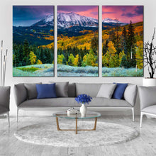 Load image into Gallery viewer, Landscape Scenery Canvas Print Green Autumn Colorado Landscape 3 Piece Canvas Wall Art White Fall Mountains Multiple Canvas In Living Room
