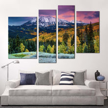 Load image into Gallery viewer, Landscape Scenery Canvas Print Green Autumn Colorado Landscape 4 Piece Canvas Wall Art White Fall Mountains Multiple Canvas
