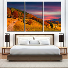 Load image into Gallery viewer, Landscape Scenery Canvas Wall Art Orange Trees Mountain Sky 3 Piece Multi Canvas Blue Clouds Sky Landscape  Canvas Print In Bedroom
