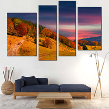 Load image into Gallery viewer, Landscape Scenery Canvas Wall Art Orange Trees Mountain Sky  4 Piece Multi Canvas Blue Clouds Sky Landscape Canvas Print 
