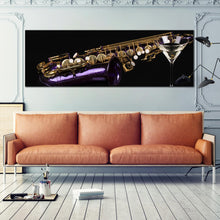 Load image into Gallery viewer, Large  size  close  up  Purple  Gold  Saxophone  Cocktail  Glass  Black  Background  Music  Canvas  wall  art In Living Room
