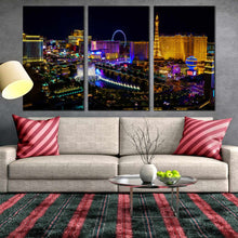 Load image into Gallery viewer, Las Vegas City Skyline At Night 3 pc. canvas artwork In Your Bedroom
